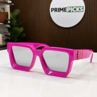 Louis Vuitton fuchsia angular square sunglasses with silver-grey lenses, front three-quarter hero view