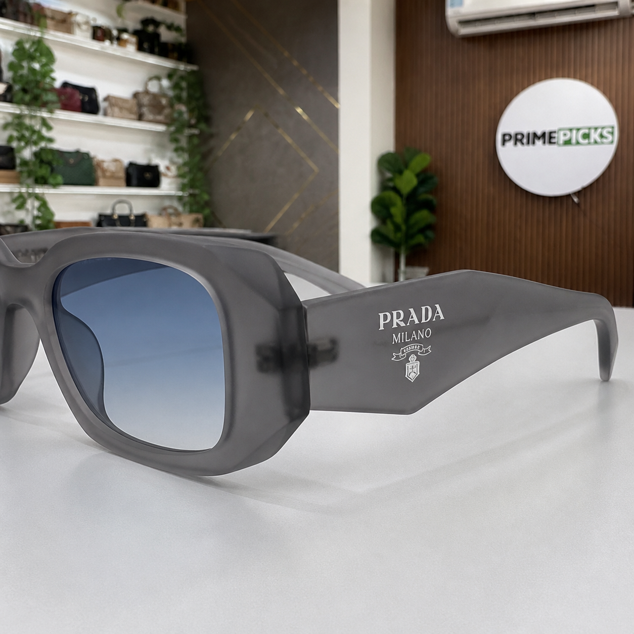 Prada Translucent Grey and Blue Gradient sunglasses - temple detail