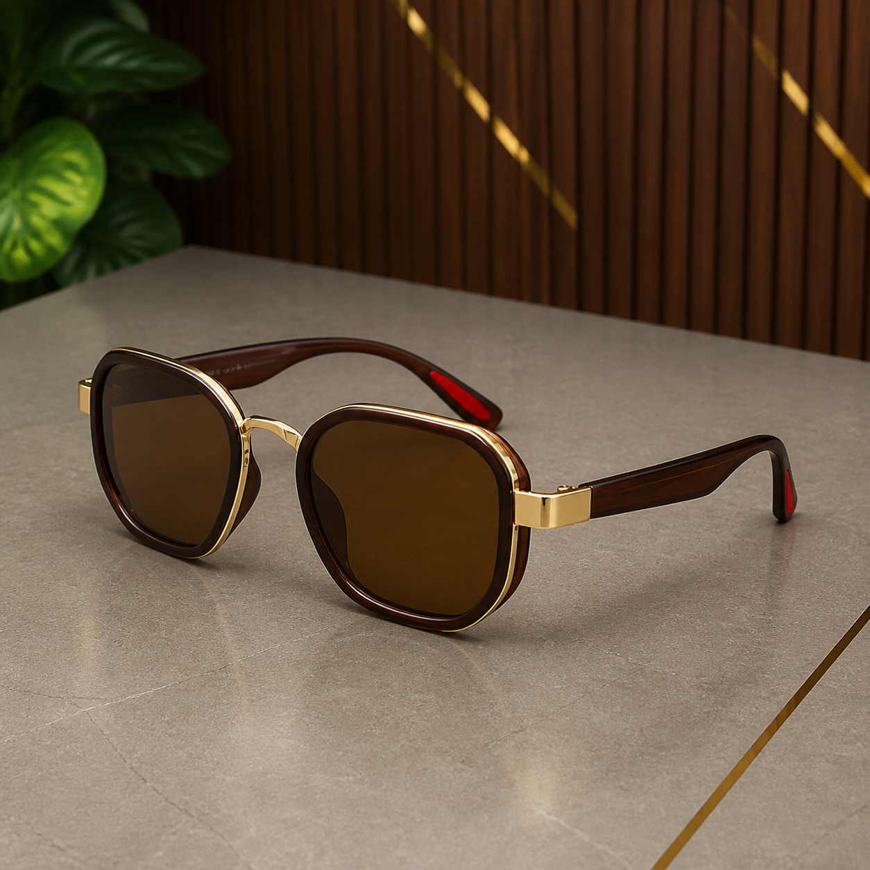Ray-Ban unisex sport square sunglasses in brown and gold-tone with brown lenses, alternate view