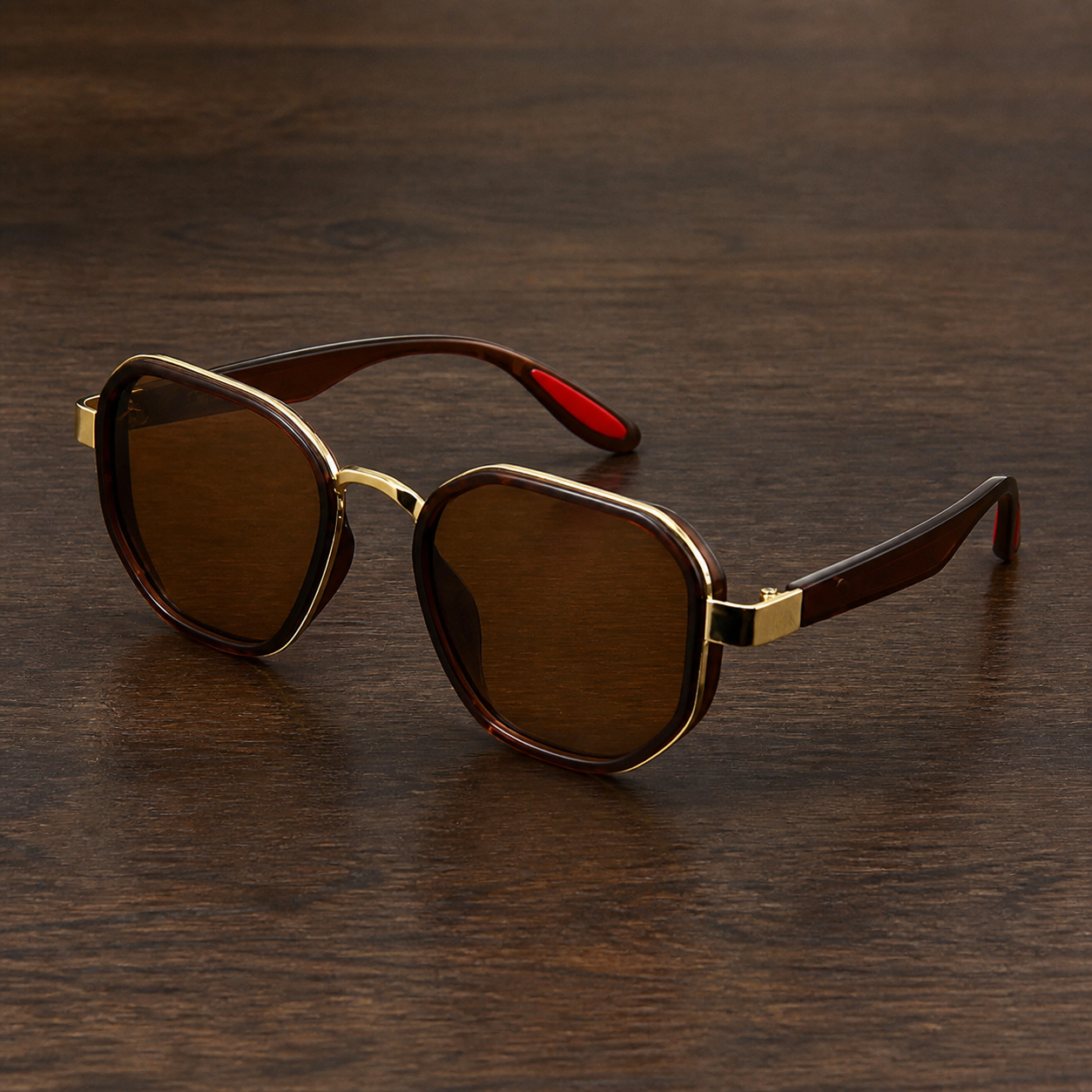 Ray-Ban unisex sport square sunglasses in brown and gold-tone with brown lenses, additional view