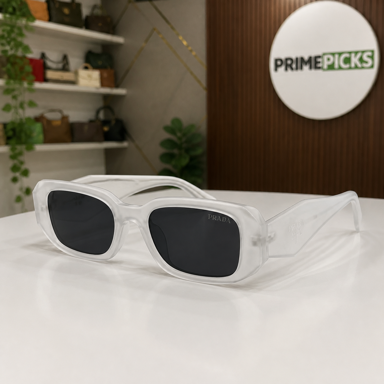 Prada Crystal Clear and Dark Smoke sunglasses - front hero