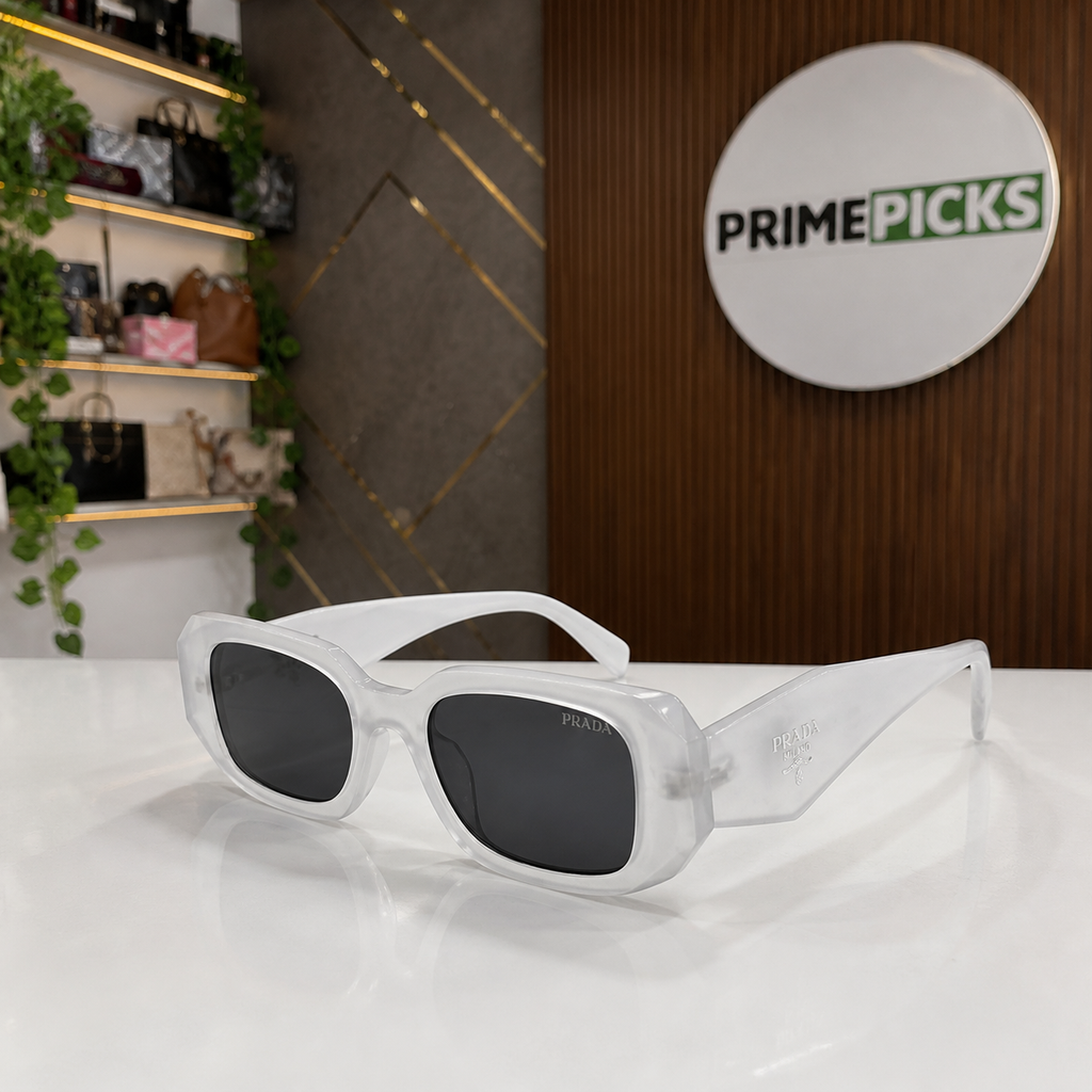 Prada Crystal Clear and Dark Smoke sunglasses - temple detail