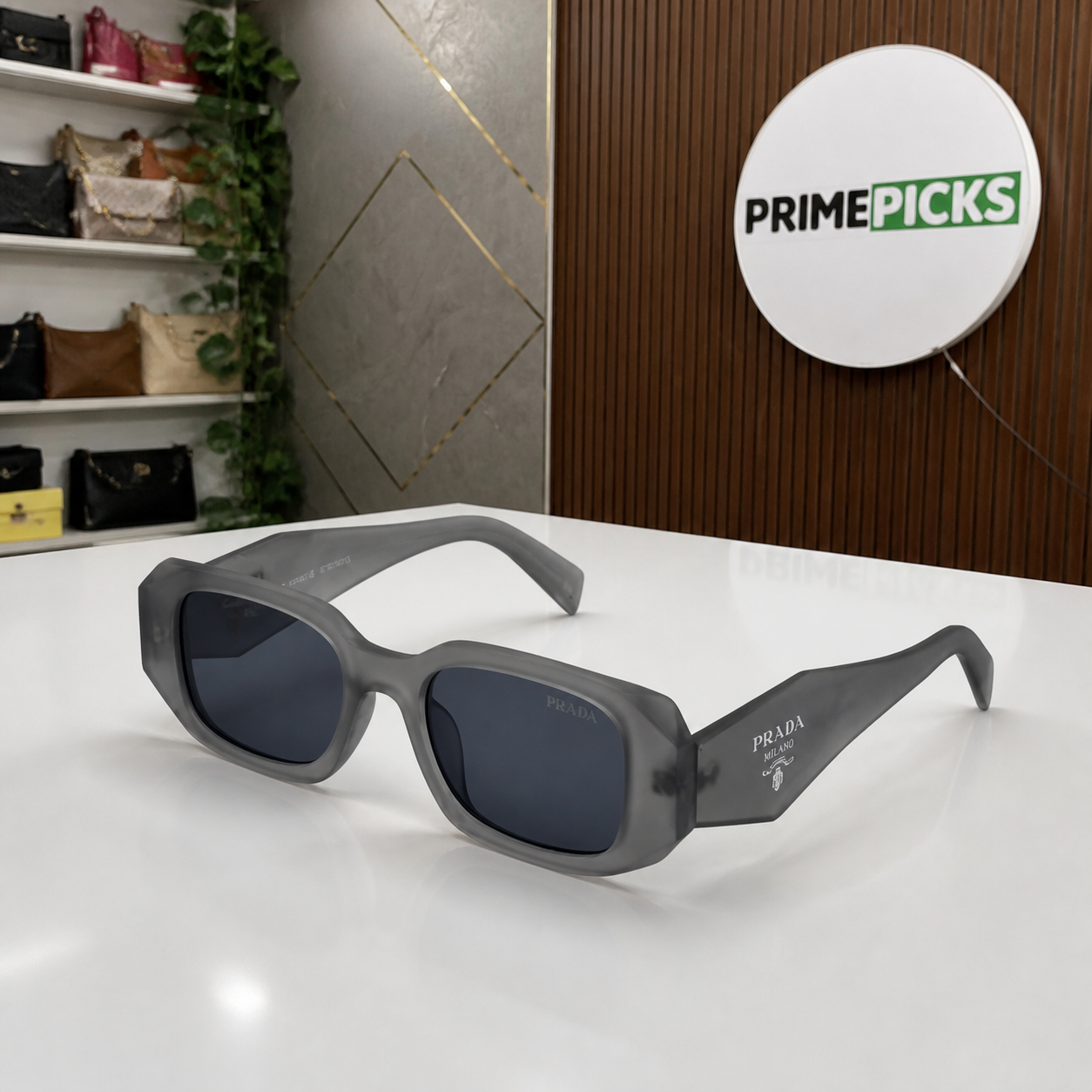 Prada Matte Grey and Blue-Grey sunglasses - front hero