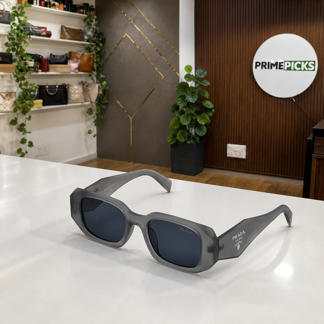 Prada Matte Grey and Blue-Grey sunglasses - office lifestyle
