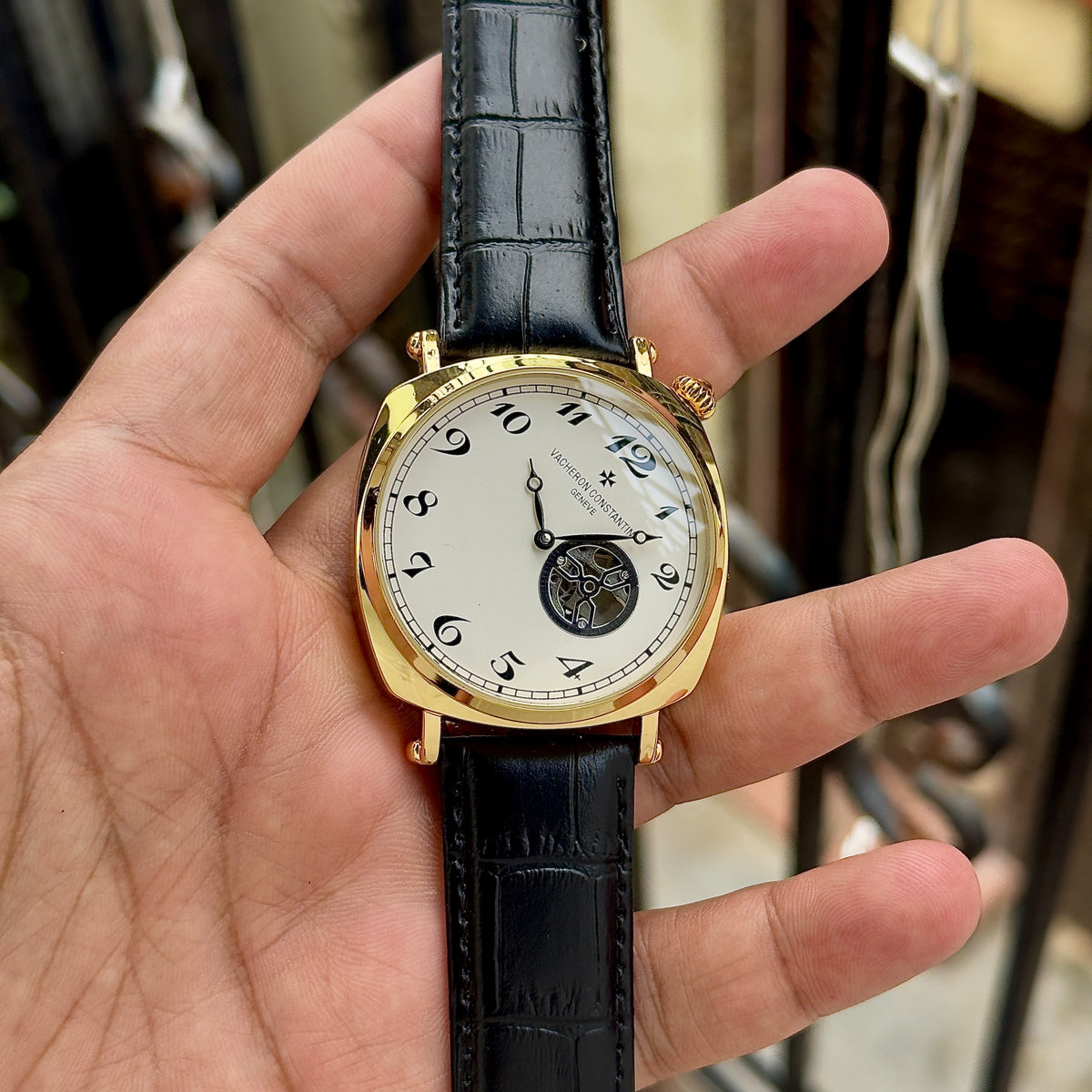 Vacheron Constantin gold white-dial black-strap watch original product photo alternate view