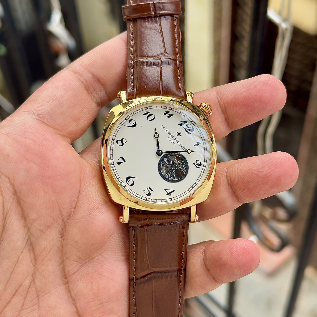 Vacheron Constantin gold white-dial brown-strap watch original product photo alternate view