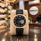Vacheron Constantin open-heart men’s watch in rose gold with black dial and black strap at the PrimePicks office