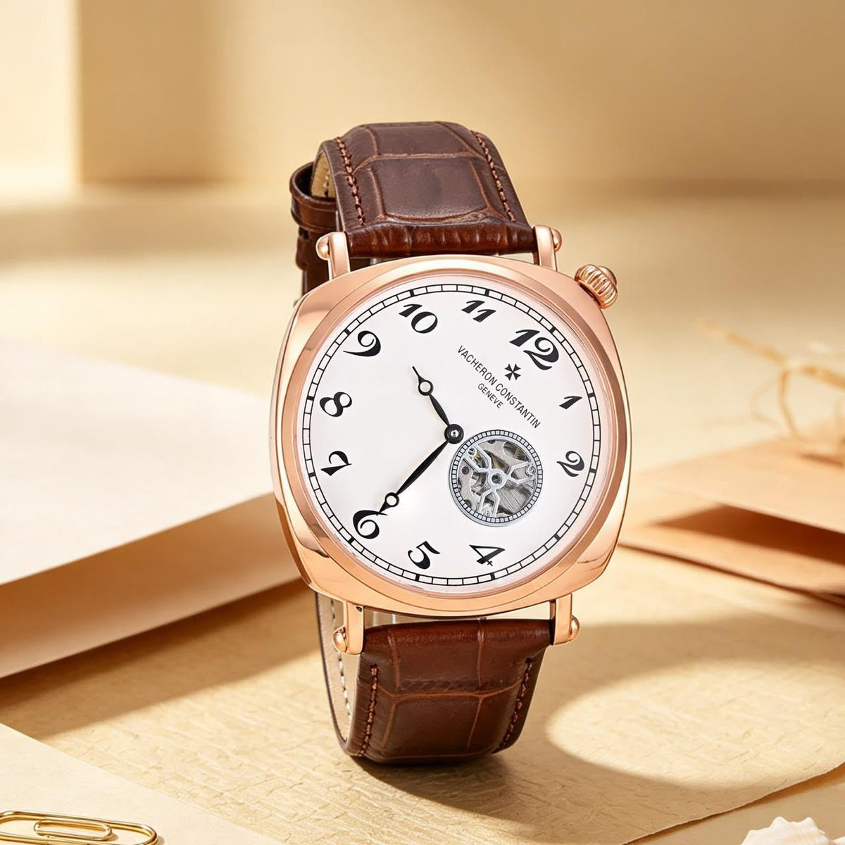 Vacheron Constantin rose-gold white-dial brown-strap watch original product photo