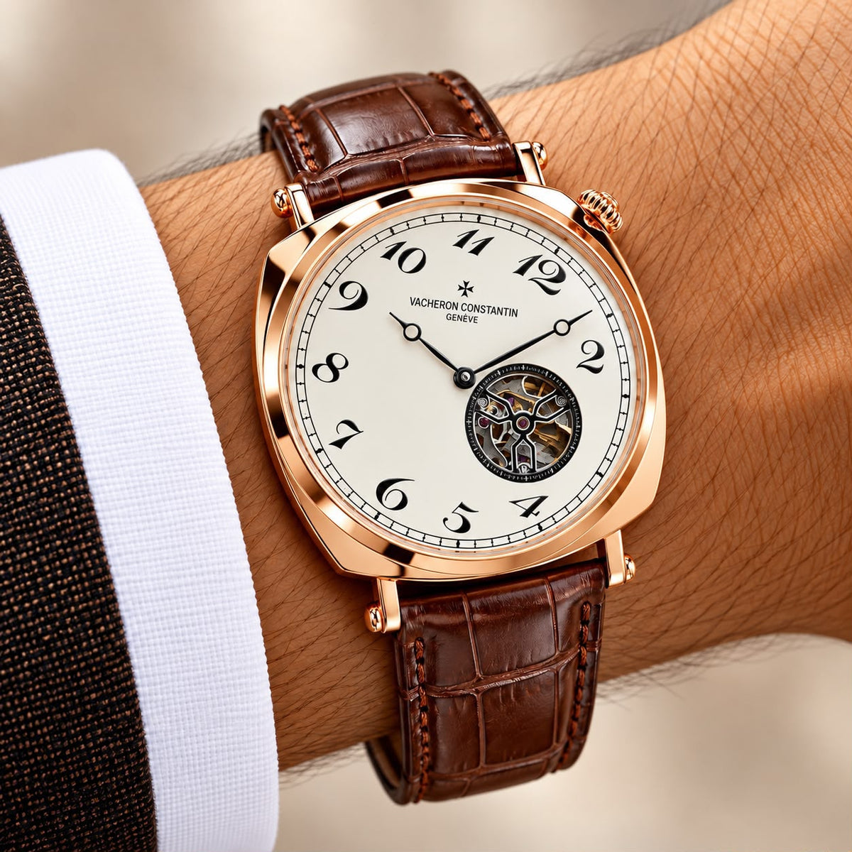 Vacheron Constantin rose-gold white-dial brown-strap watch original product photo alternate view