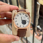 Vacheron Constantin rose-gold white-dial brown-strap watch original product photo on display cushion