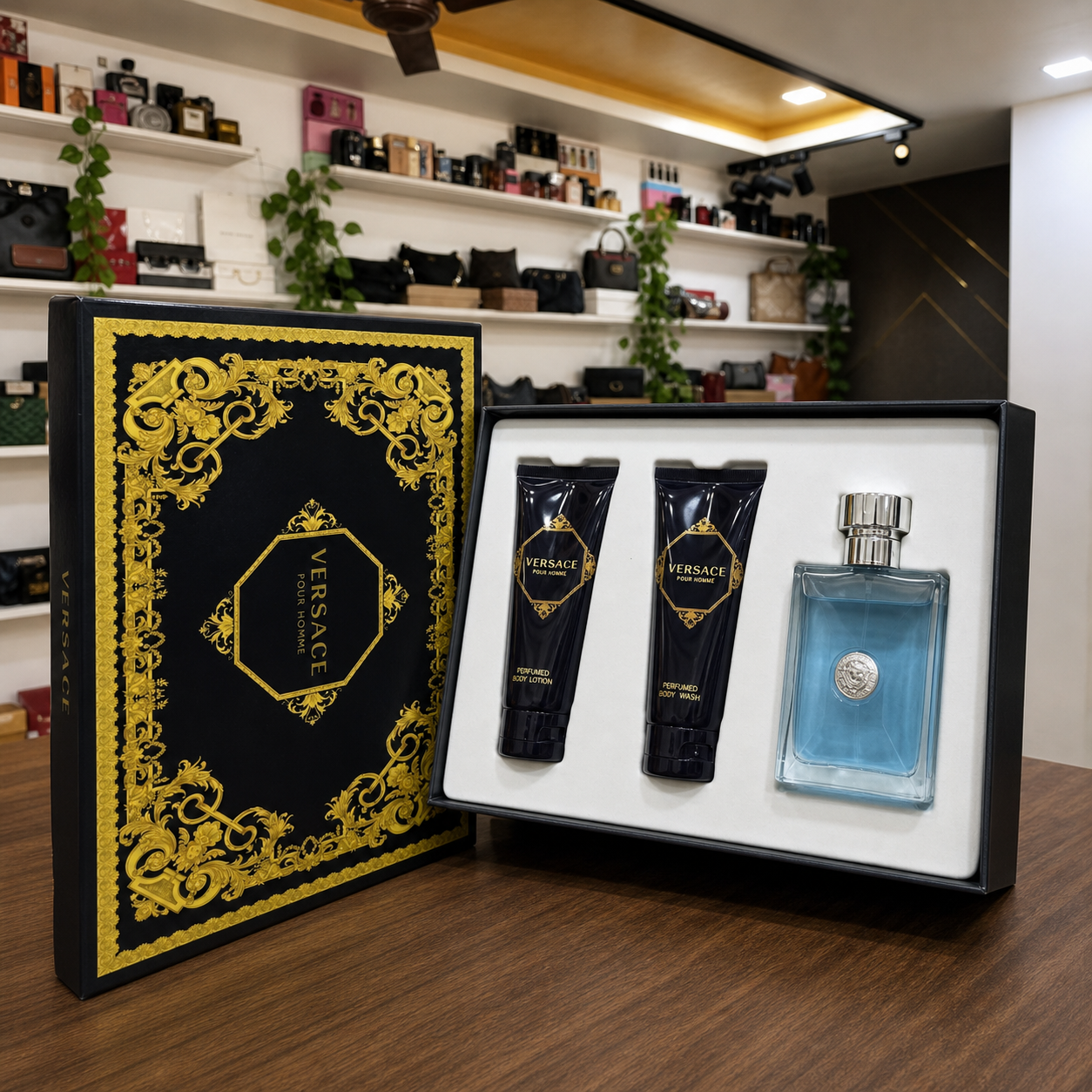 Versace Pour Homme three-piece gift set in the PrimePicks store interior