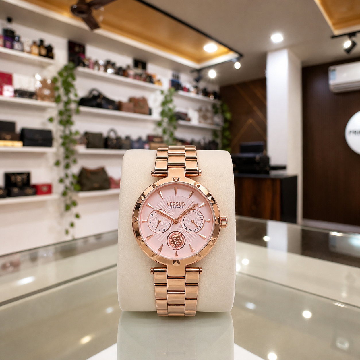 Versace Sertie rose-gold watch in the Primepicks boutique office