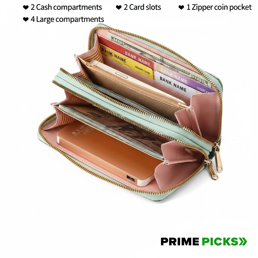 Primepicks Women’s Double zip Wallet