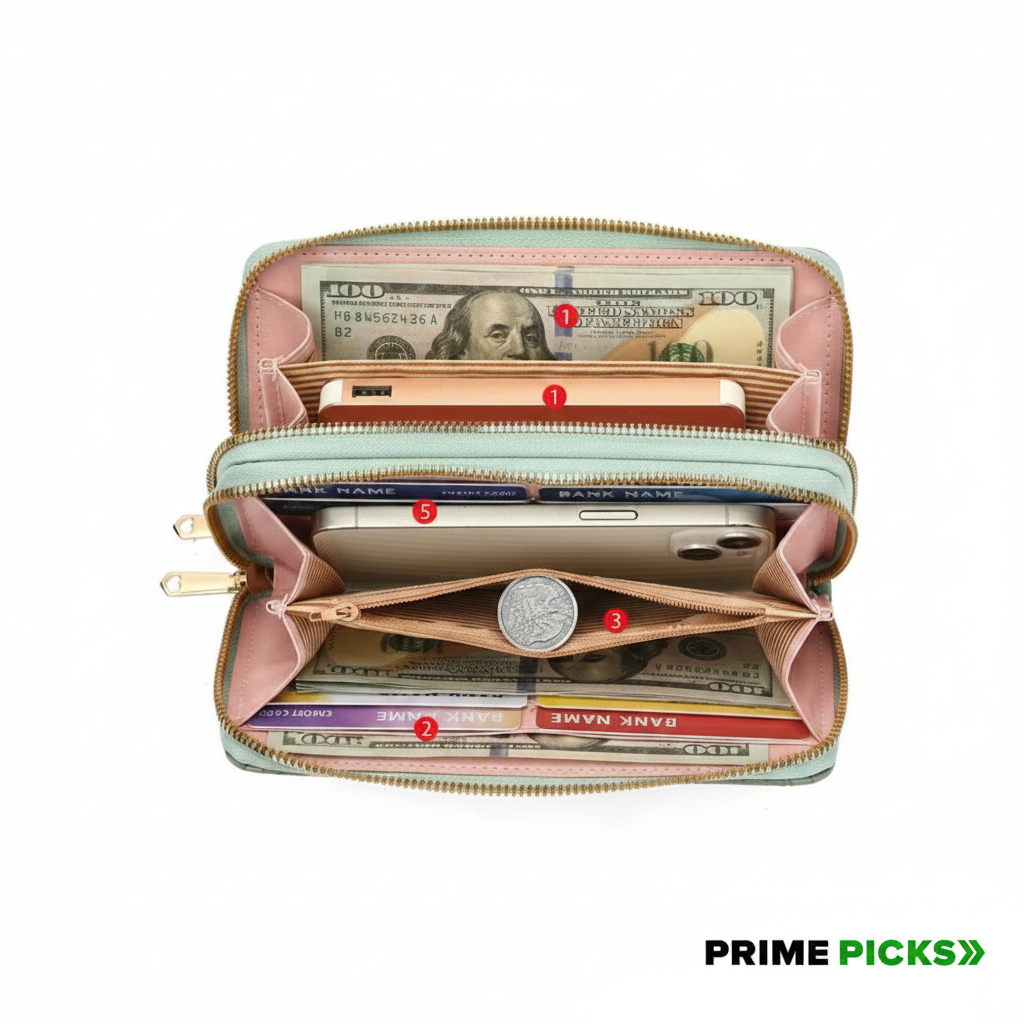 Primepicks Women’s Double zip Wallet