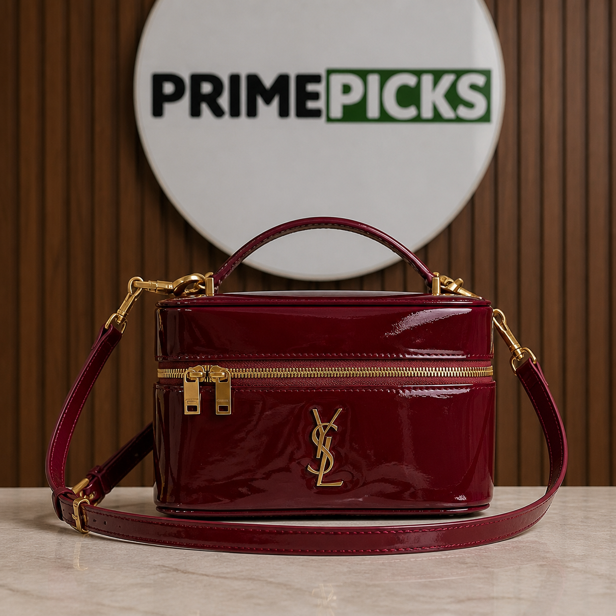 Saint Laurent Gaby deep burgundy vanity bag front hero view