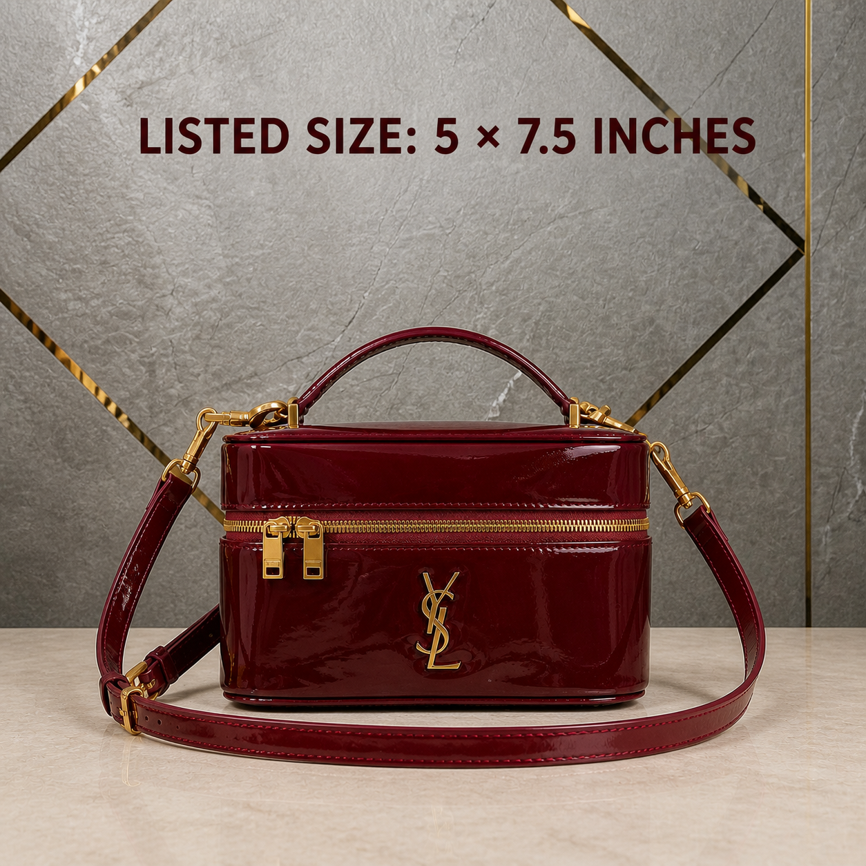Saint Laurent Gaby vanity bag listed size 5 by 7.5 inches