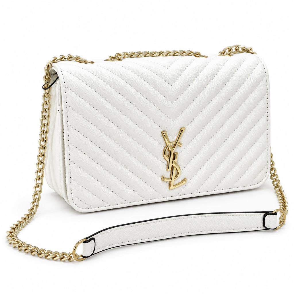 YSL Jamie White Quilted Flap Bag