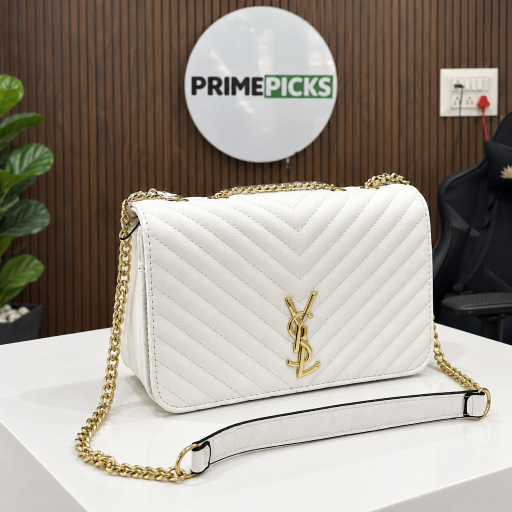 YSL Jamie White Quilted Flap Bag